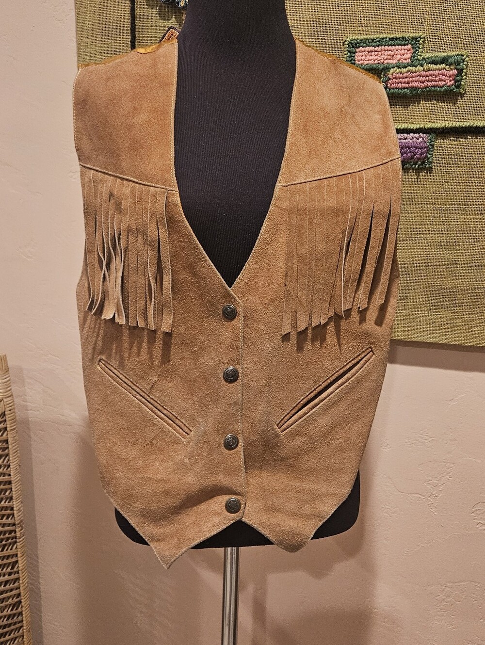 Vintage Suede Western Boho Fringed Vest